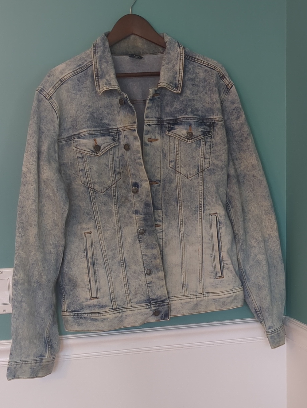 Men's Acid Wash Denim Trucker Jacket Light Blue Size M 38-40